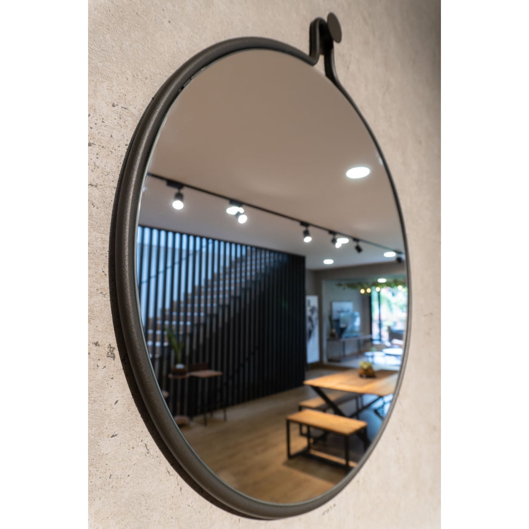 Estudio, sala, espejo decorativo, redondo